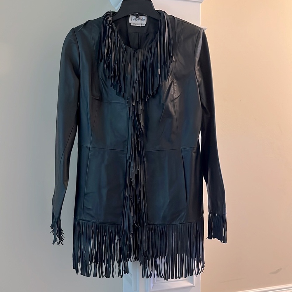 Bagatelle Genuine Leather Fringe Jacket, Size M, Black, Excellent Condition